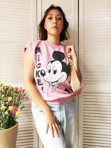 Vintage 90s pink Mickey sleeveless sweatshirt vest top