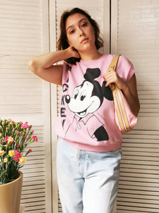 Vintage 90s pink Mickey sleeveless sweatshirt vest top