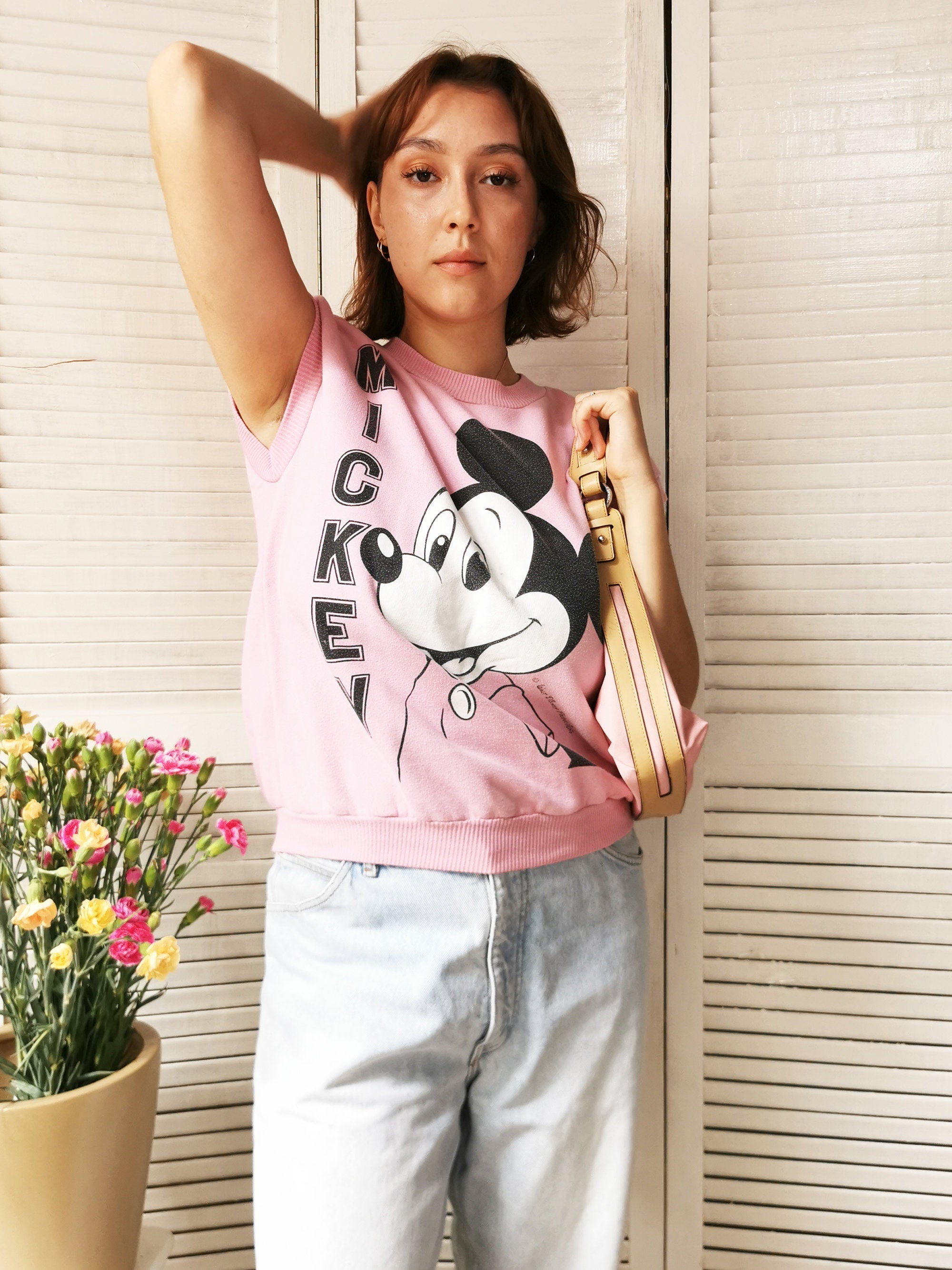 Vintage 90s pink Mickey sleeveless sweatshirt vest top