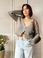 Load image into Gallery viewer, Vintage 90s jazzy knit deep V buttons cardigan top
