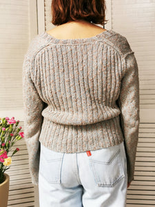 Vintage 90s jazzy knit deep V buttons cardigan top