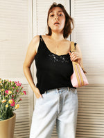 Load image into Gallery viewer, Vintage 90s basic beaded black cami top blouse
