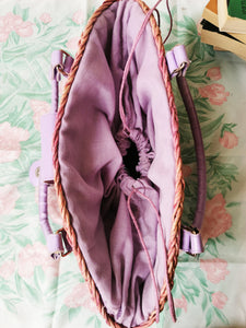 Vintage 90s pastel pink straw knit beaded shoulder bag