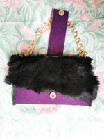 Load image into Gallery viewer, Vintage 90s 00s purple felt &amp; faux fur mini shoulder ba
