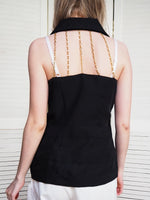 Load image into Gallery viewer, Vintage 90s black zipped chain back sleeveless top blouse
