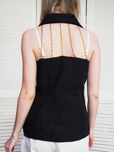 Vintage 90s black zipped chain back sleeveless top blouse