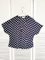 Load image into Gallery viewer, Vintage 80s navy blue polka dot summer blouse top
