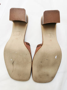 Vintage 90s square toe brown mid heel slippers sandals
