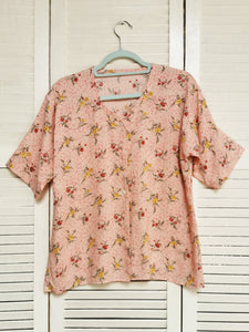 Vintage 80s minimalist pink flower print blouse top