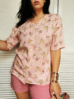 Load image into Gallery viewer, Vintage 80s minimalist pink flower print blouse top
