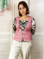 Load image into Gallery viewer, Vintage 90s Kitsch pink animal print top blouse
