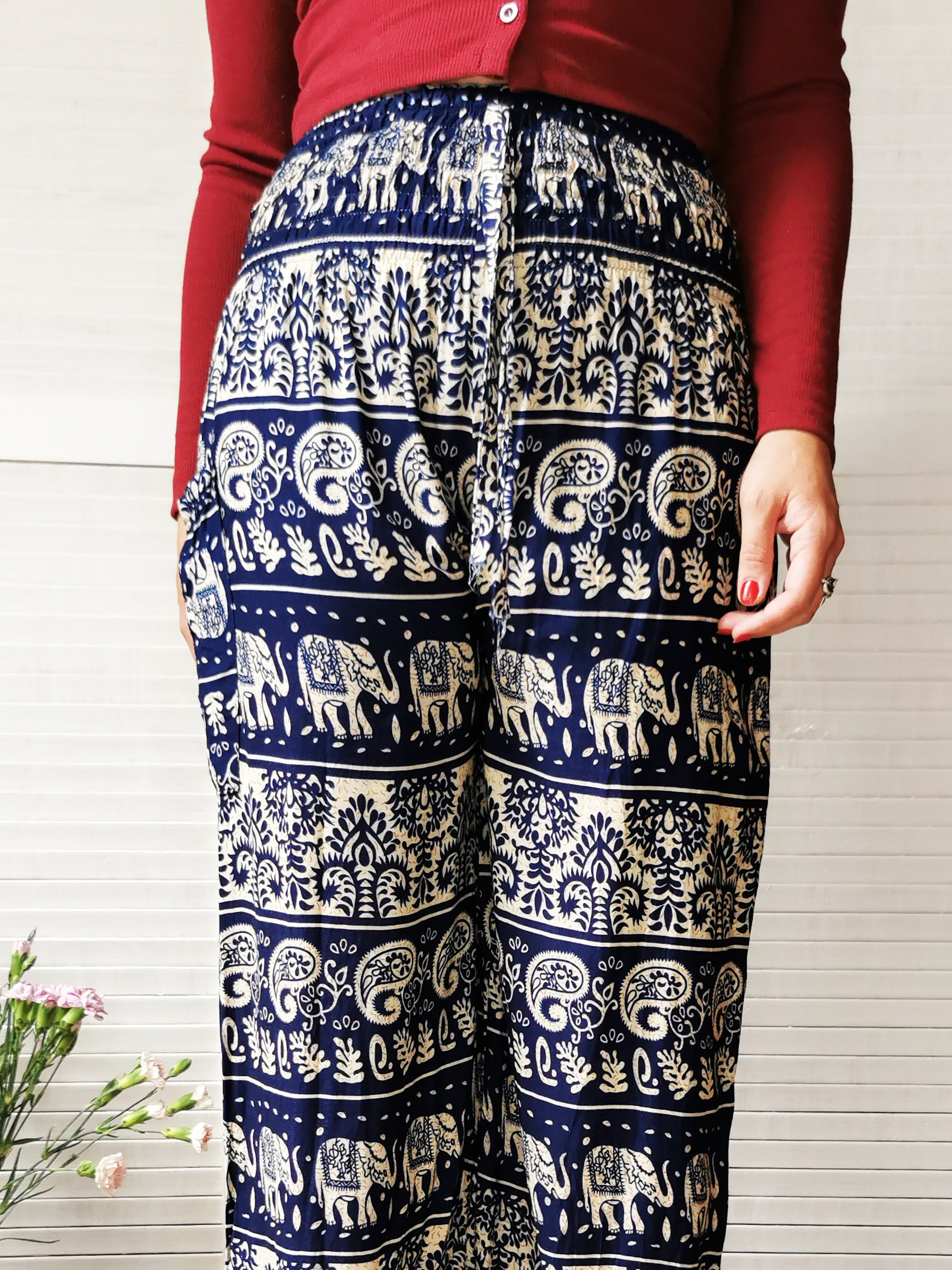 Vintage 90s Ethnic Folk print blue harem pants