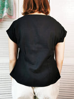 Load image into Gallery viewer, Vintage 80s minimalist black button down blouse top
