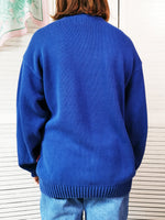 Load image into Gallery viewer, Vintage 90s 1/4 zipped knitted blue cotton unisex jumper
