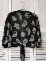 Load image into Gallery viewer, Vintage 90s paisley print black tie up deep V blouse top
