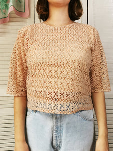Vintage 90s minimalist pink fishnet top blouse