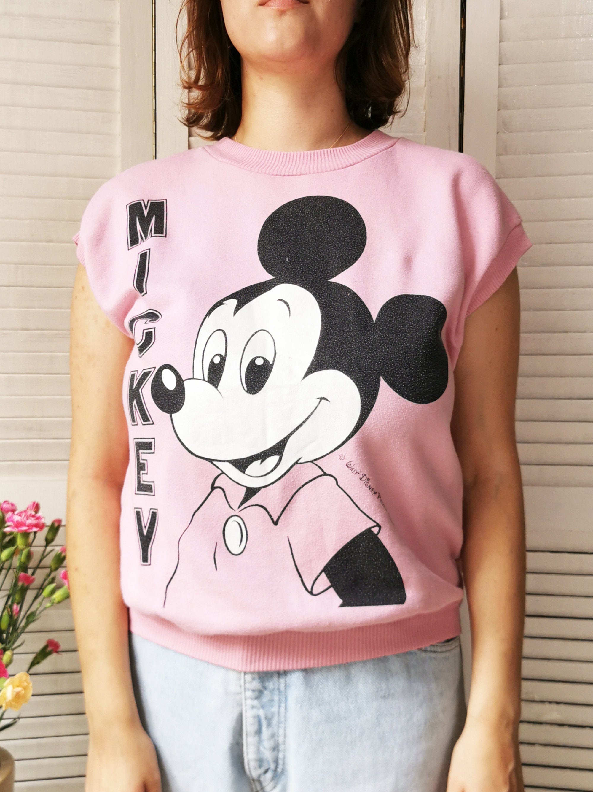 Vintage 90s pink Mickey sleeveless sweatshirt vest top