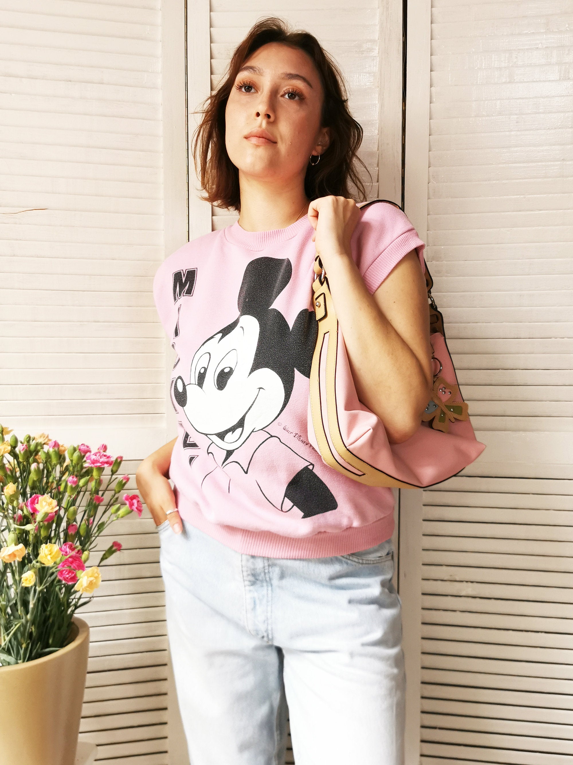 Vintage 90s pink Mickey sleeveless sweatshirt vest top