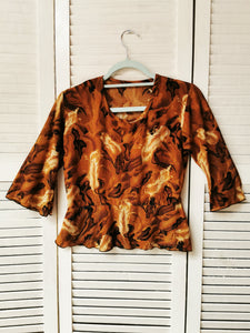 Vintage 90s brown shimmer peplum blouse top