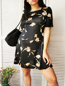 Vintage 90s Floral print black mini summer dress