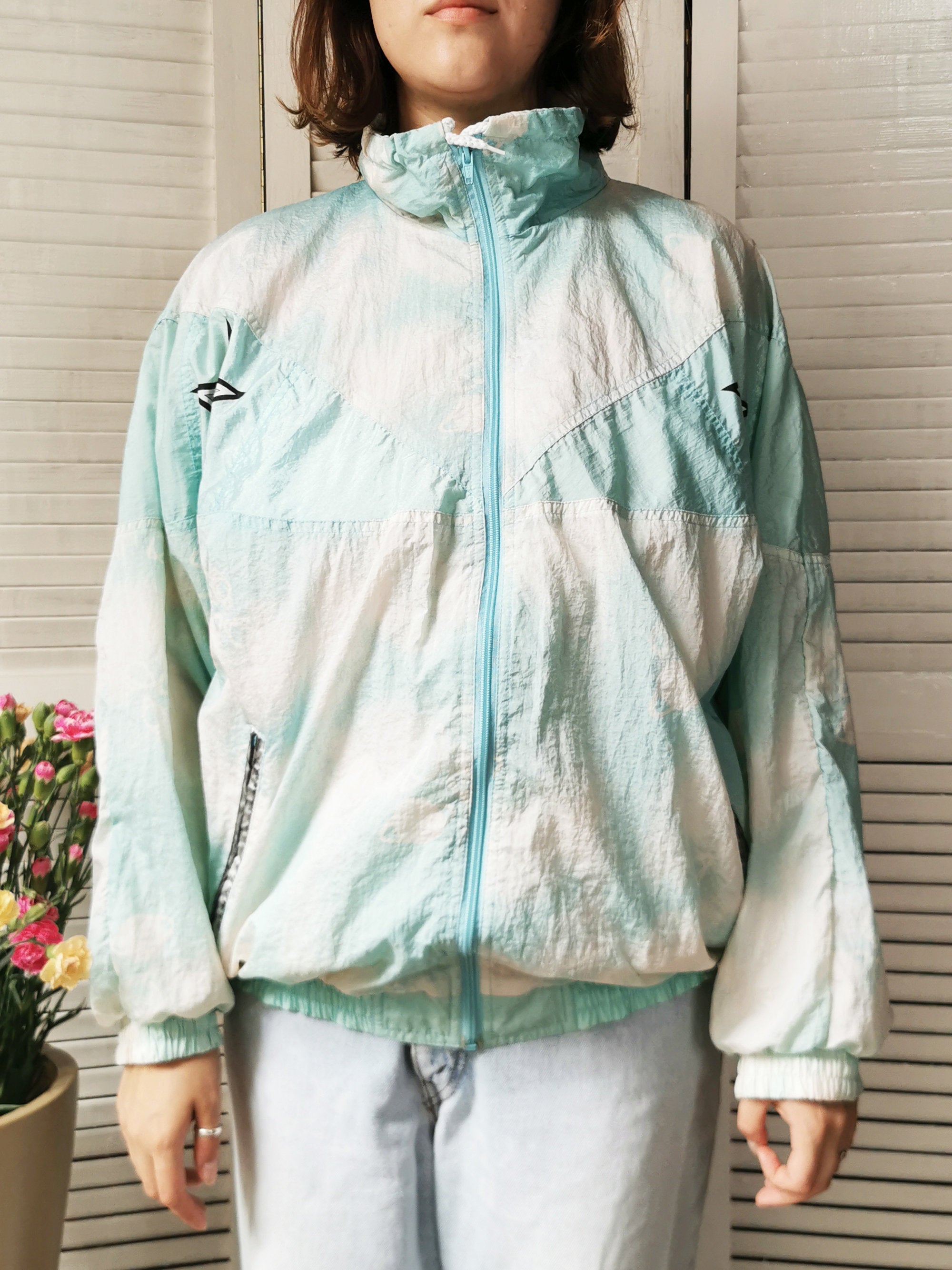 Vintage 90s pastel blue egg shell unisex bomber jacket