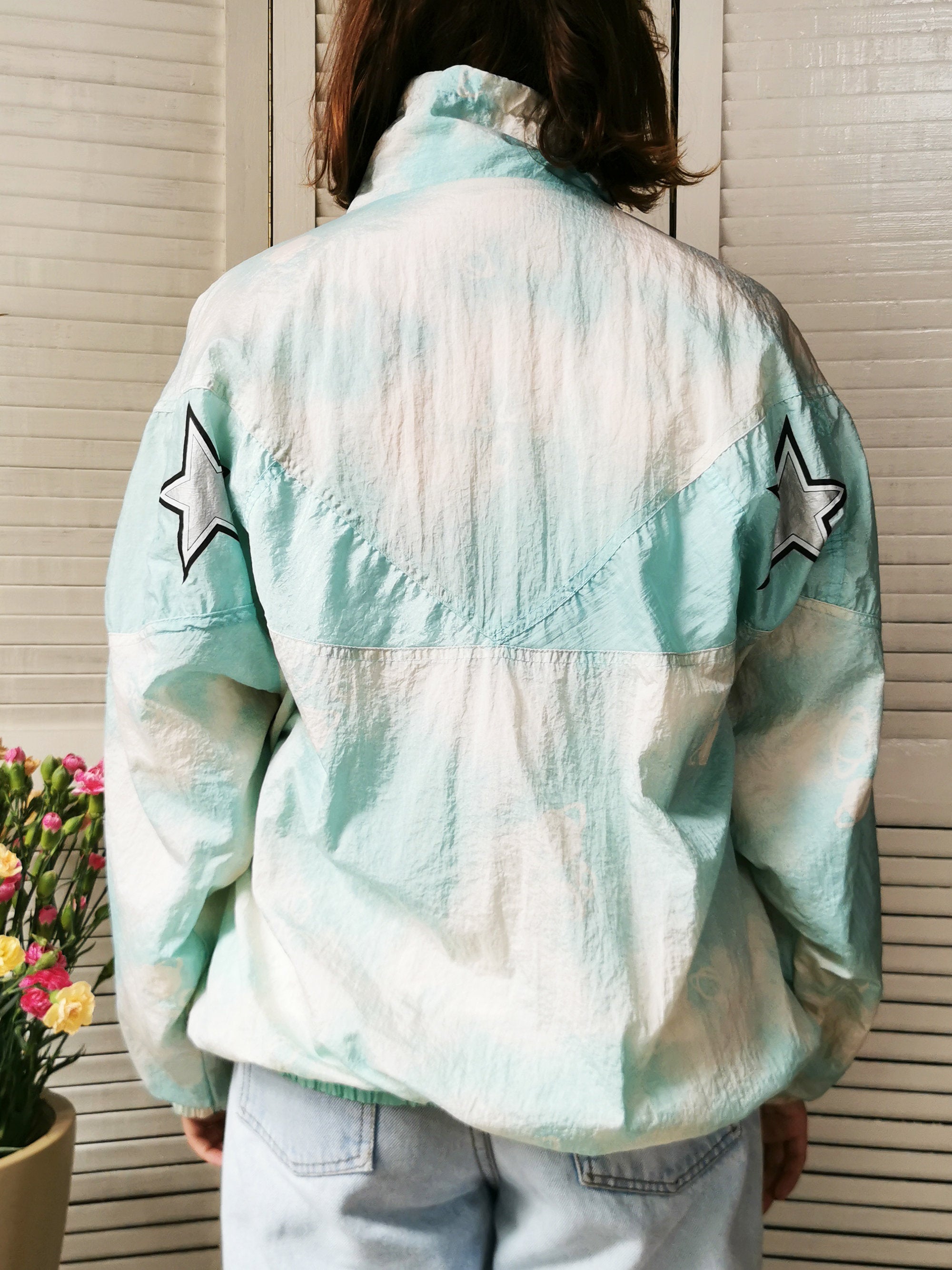 Vintage 90s pastel blue egg shell unisex bomber jacket