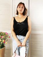 Load image into Gallery viewer, Vintage 90s basic beaded black cami top blouse
