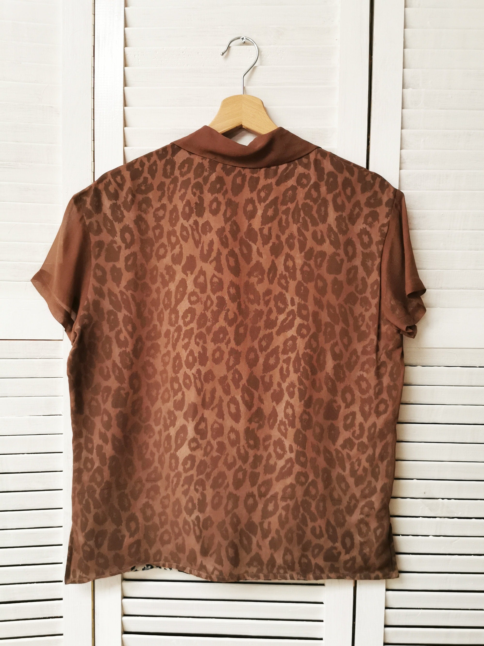 Vintage 90s brown double layer short sleeve blouse top