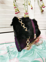 Load image into Gallery viewer, Vintage 90s 00s purple felt &amp; faux fur mini shoulder ba

