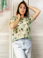 Load image into Gallery viewer, Vintage 90s sheer green mesh Daisy print T-shirt top
