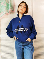 Load image into Gallery viewer, Vintage 90s 1/4 zipped knitted blue cotton unisex jumper
