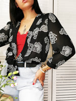 Load image into Gallery viewer, Vintage 90s paisley print black tie up deep V blouse top
