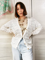 Load image into Gallery viewer, Vintage 80s white cotton knitted cardigan with buttons
