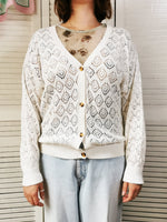 Load image into Gallery viewer, Vintage 80s white cotton knitted cardigan with buttons
