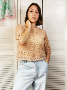 Vintage 90s minimalist pink fishnet top blouse