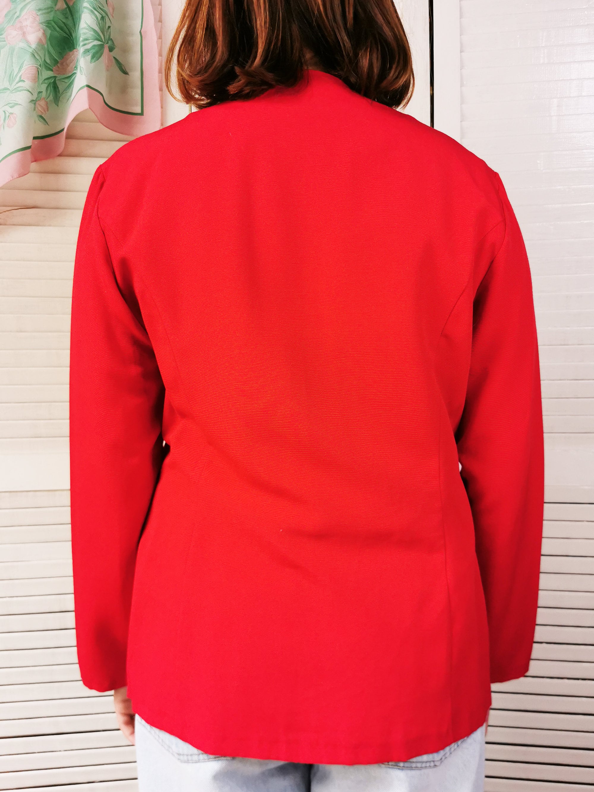 Vintage 80s red minimalist embroidered blazer jacket