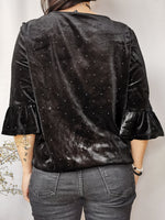 Load image into Gallery viewer, Vintage 90s black flare sleeve velveteen top
