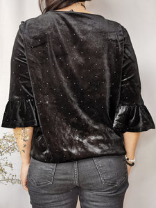 Vintage 90s black flare sleeve velveteen top