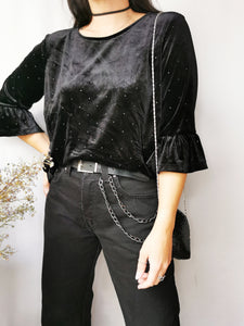 Vintage 90s black flare sleeve velveteen top