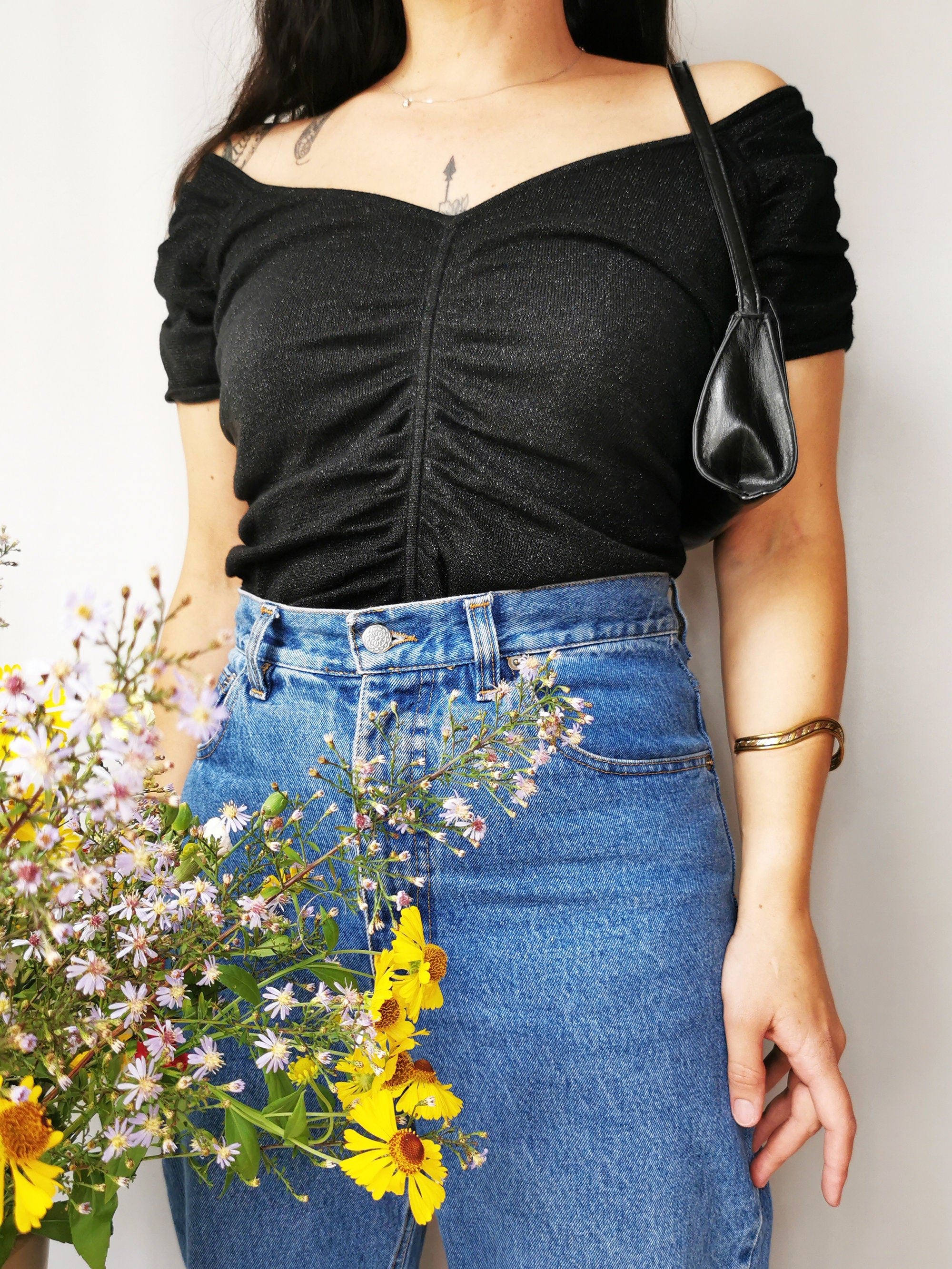 Vintage 90s black shimmer knit top blouse