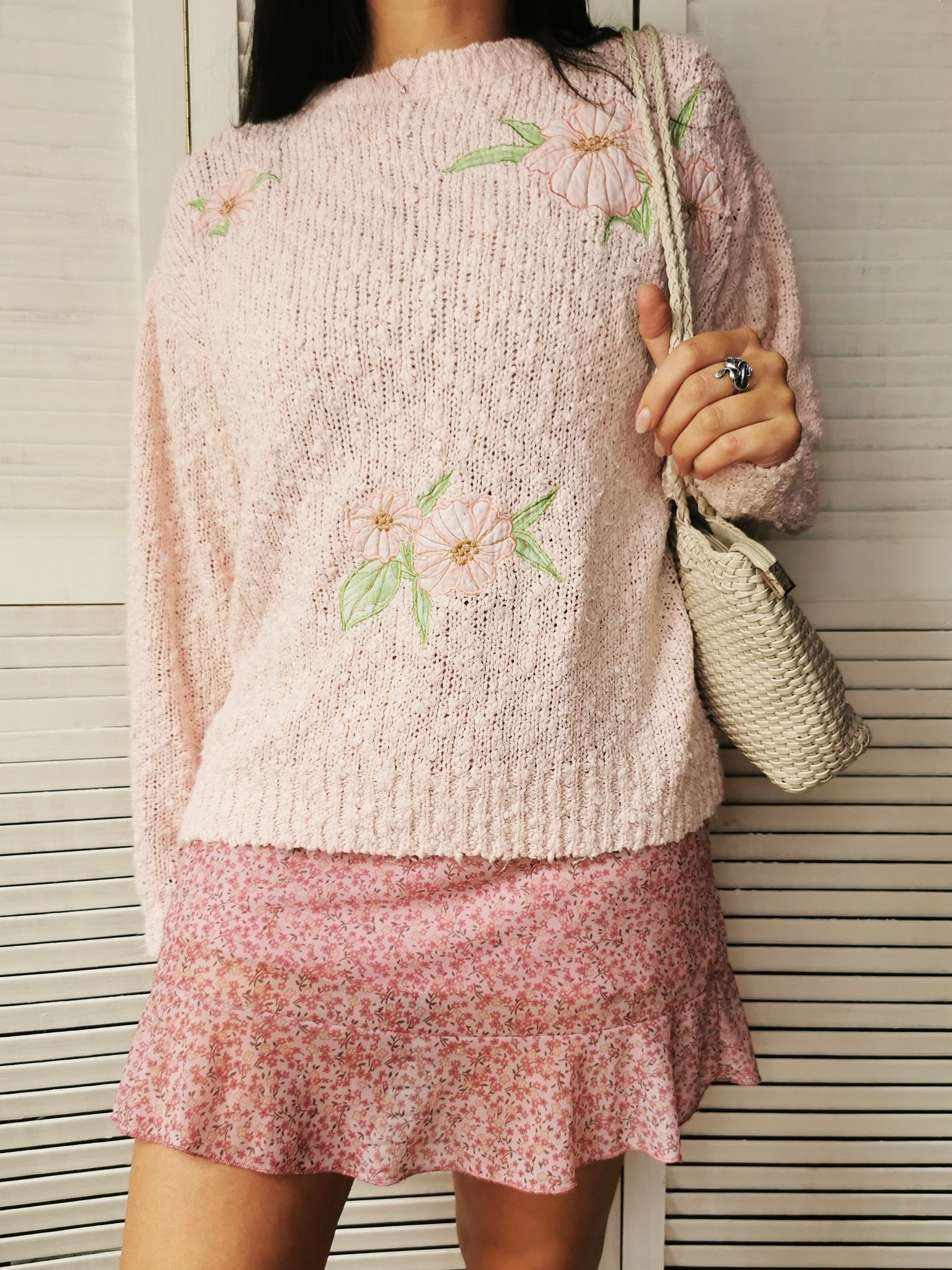 Vintage 80s pastel pink oversize Moms sweater