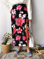 Load image into Gallery viewer, Vintage 90s black Rose print wrap maxi skirt
