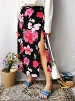 Load image into Gallery viewer, Vintage 90s black Rose print wrap maxi skirt
