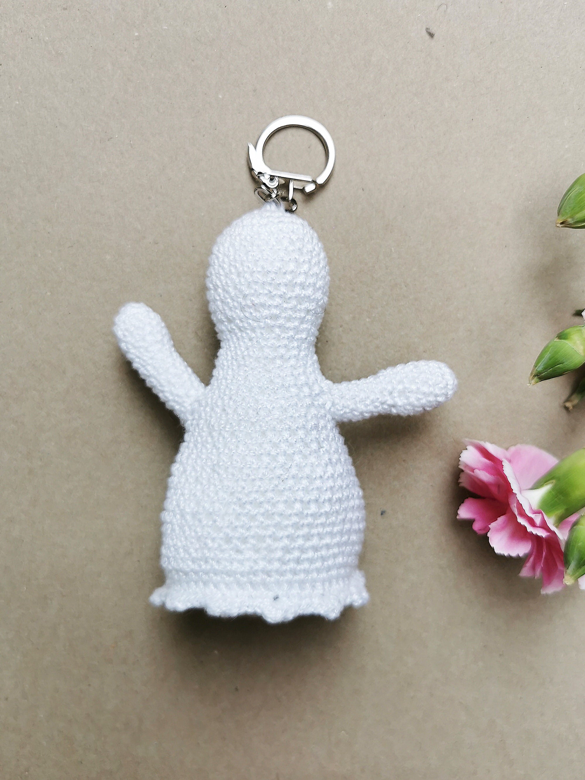 Handmade crochet White Ghost keychain