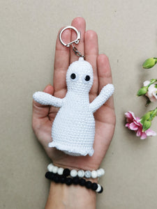 Handmade crochet White Ghost keychain