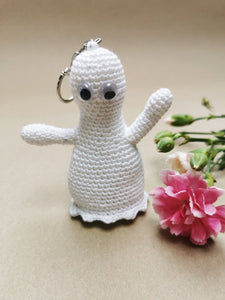 Handmade crochet White Ghost keychain