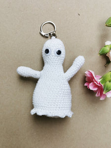 Handmade crochet White Ghost keychain