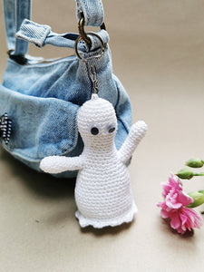 Handmade crochet White Ghost keychain