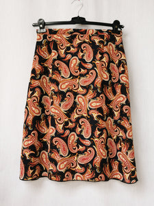 Vintage 90s black paisley print chiffon midi skirt