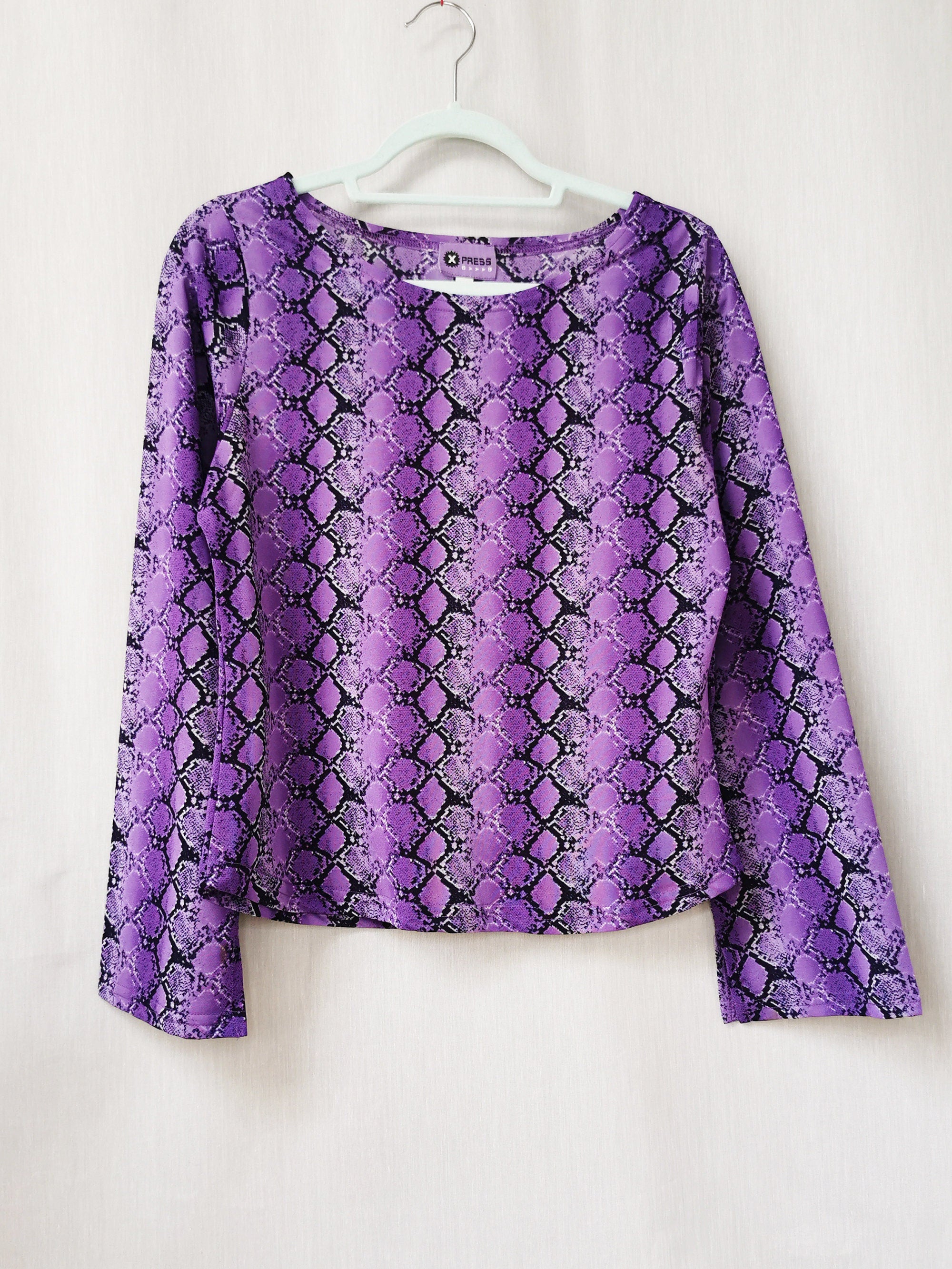 Vintage 90s purple snake print long sleeve top blouse